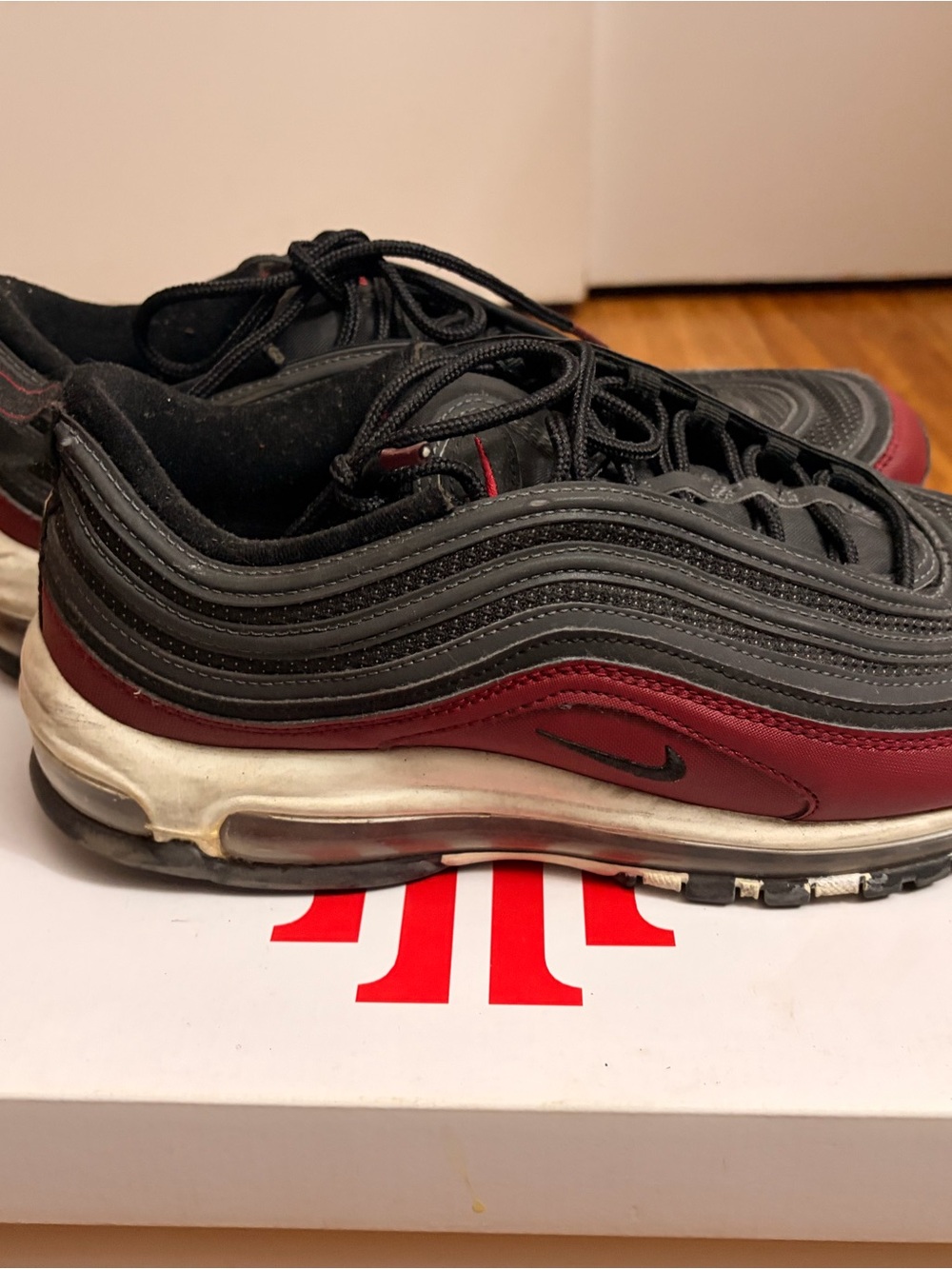 Nike Air Max 97 Black and Burgundy Low-Top Sneakers